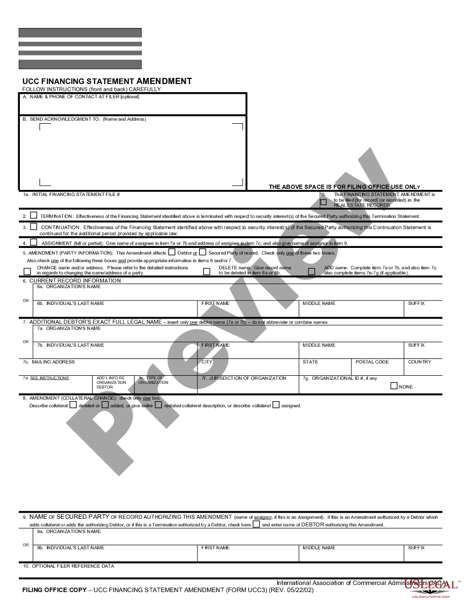 page 0 Wisconsin UCC3 Financing Statement Amendment preview