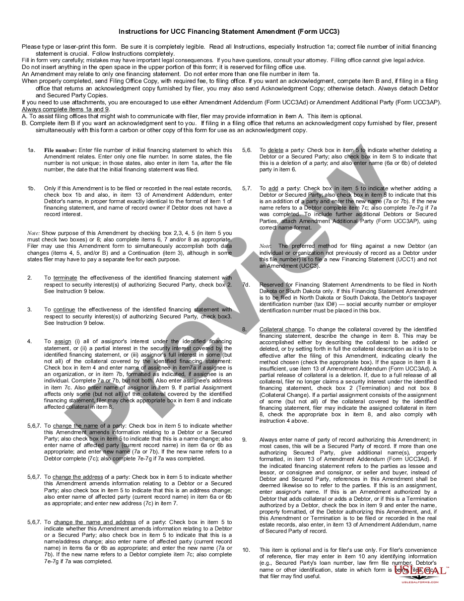 page 1 Wisconsin UCC3 Financing Statement Amendment preview