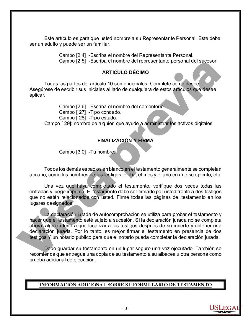 Preview Formulario de última voluntad y testamento legal para persona soltera sin hijos