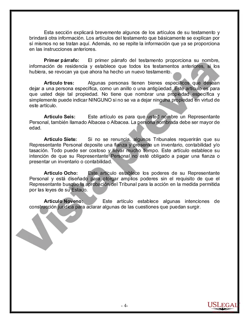 Preview Formulario de última voluntad y testamento legal para persona soltera sin hijos