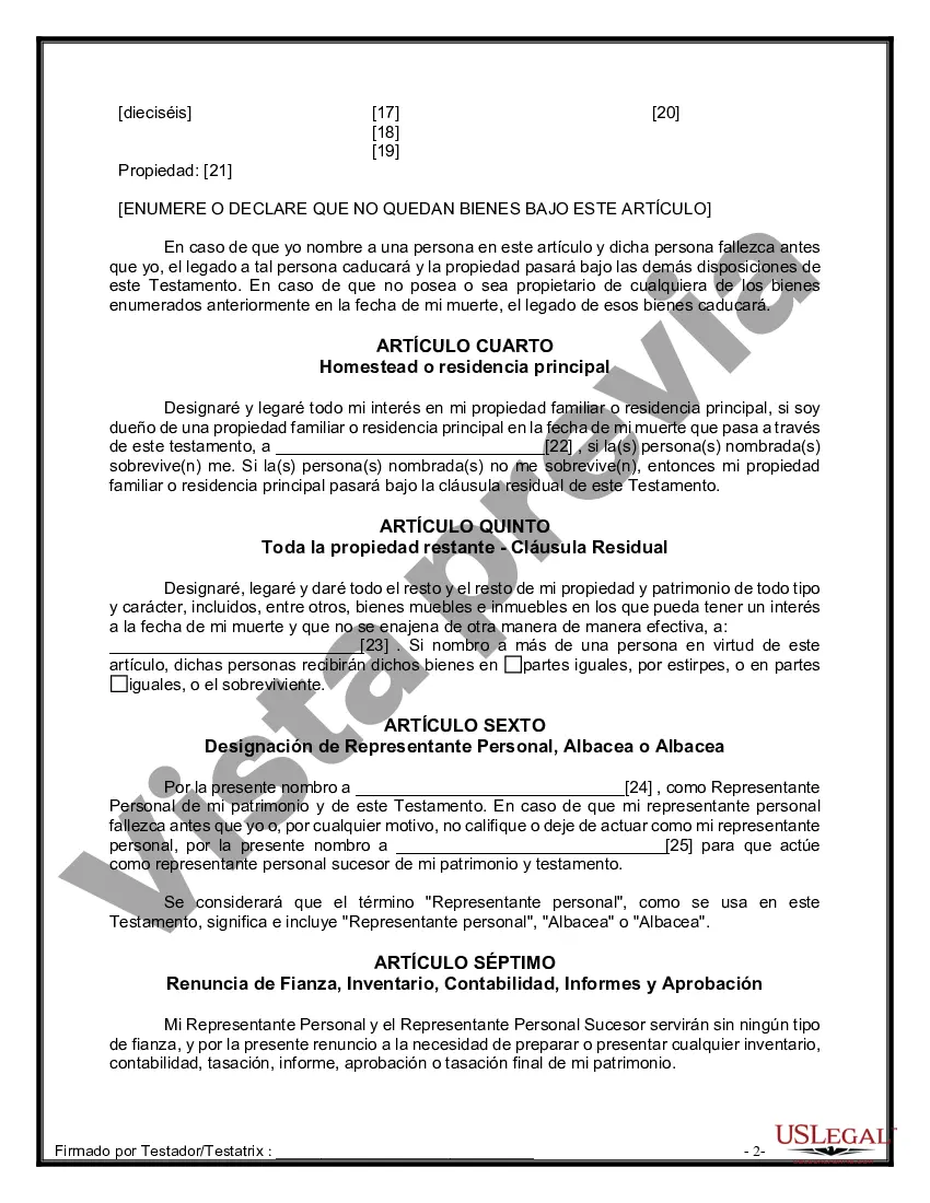 Preview Formulario de última voluntad y testamento legal para persona soltera sin hijos