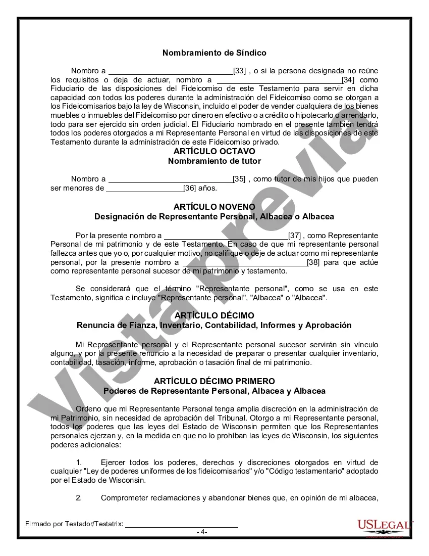 Preview Formulario Legal de Última Voluntad y Testamento para una Persona Soltera con Hijos Menores