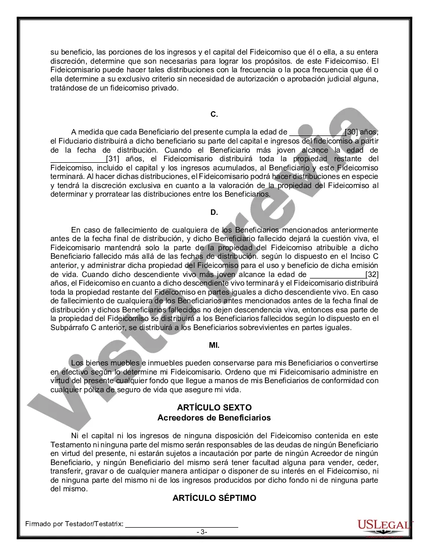 Preview Formulario Legal de Última Voluntad y Testamento para una Persona Soltera con Hijos Menores
