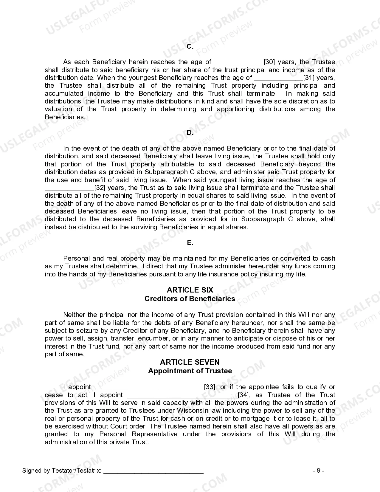 Preview Last Will and Testament for a Single Person with Minor Children