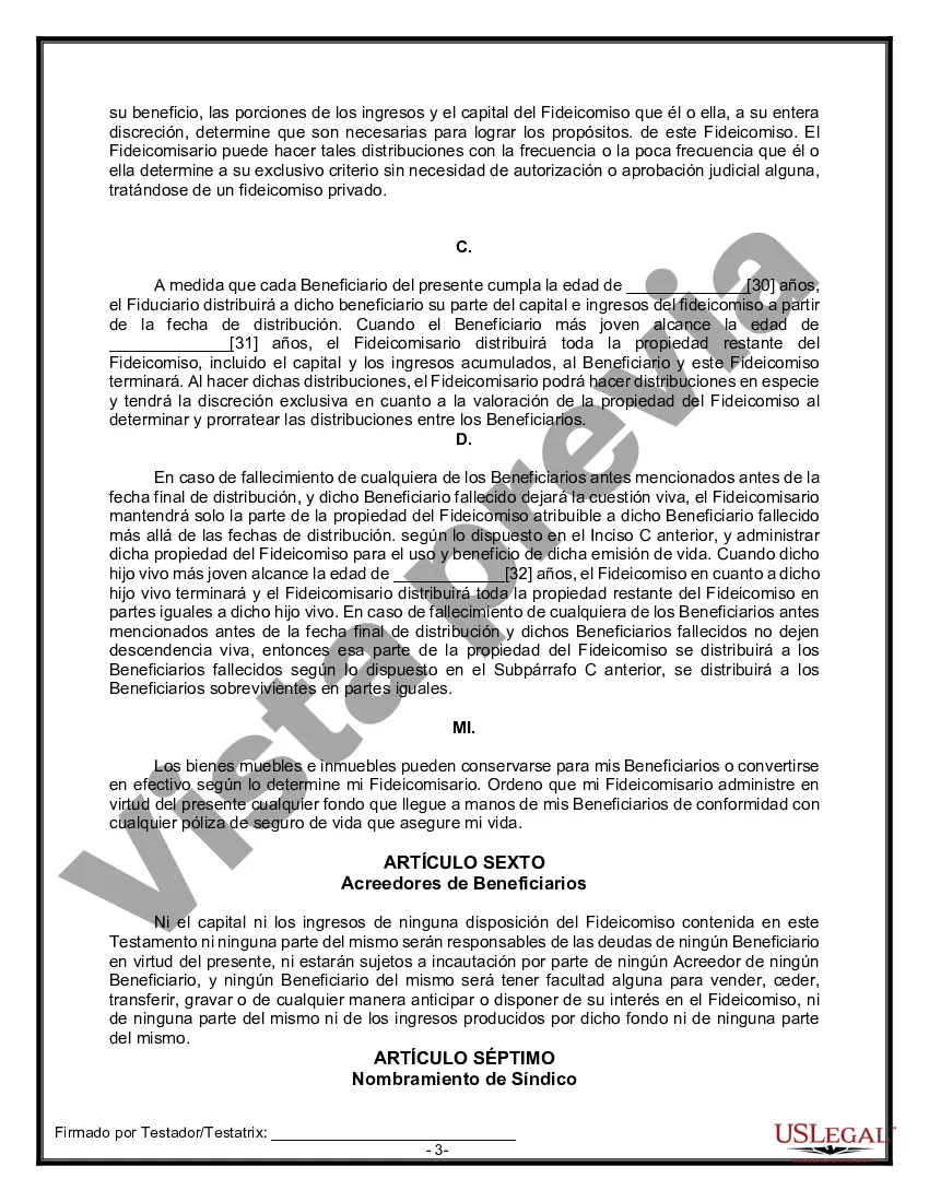 Preview Formulario Legal de Última Voluntad y Testamento para Persona Soltera con Hijos Adultos y Menores