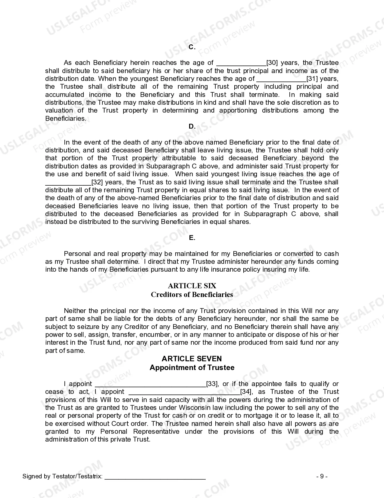 Preview Last Will and Testament for Single Person with Adult and Minor Children