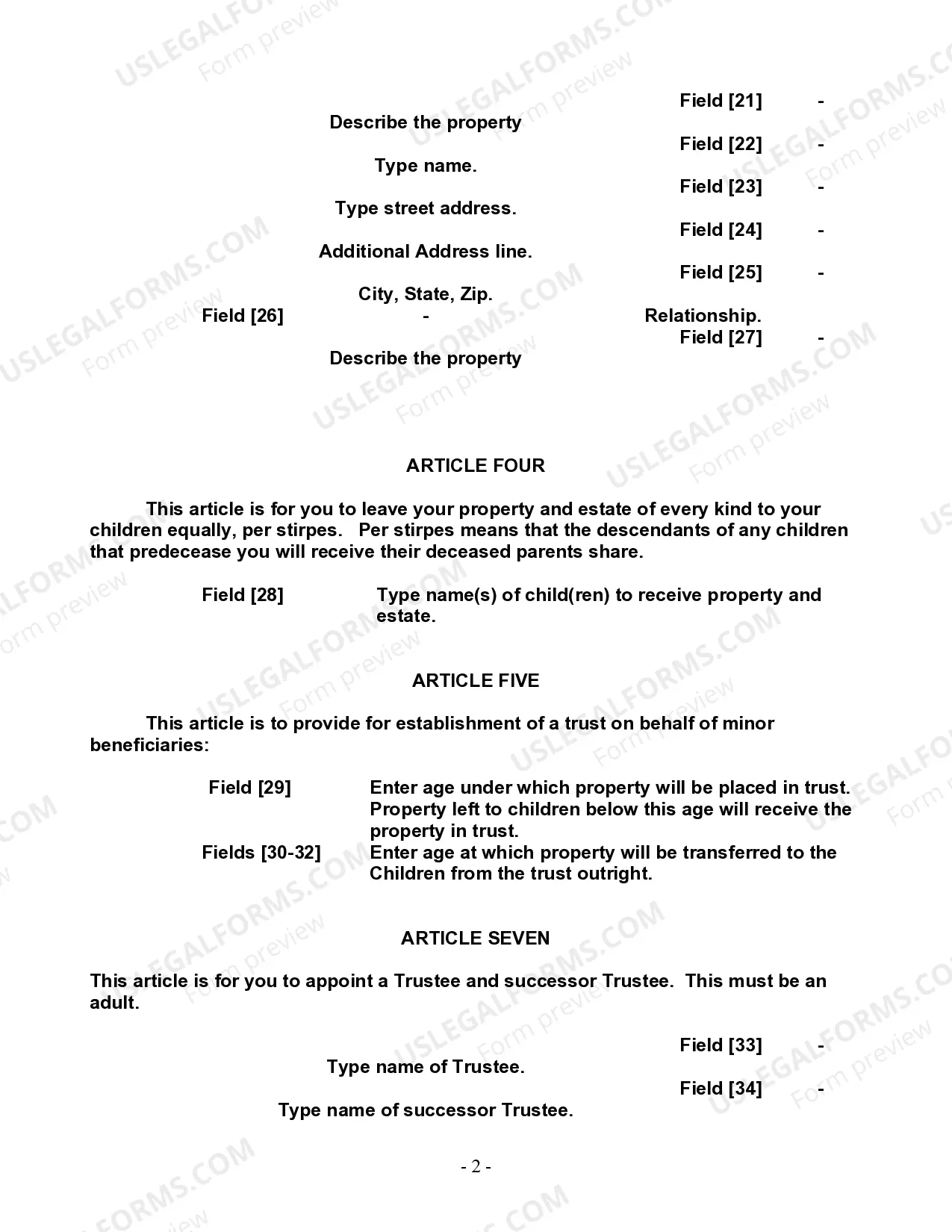 Preview Last Will and Testament for Single Person with Adult and Minor Children