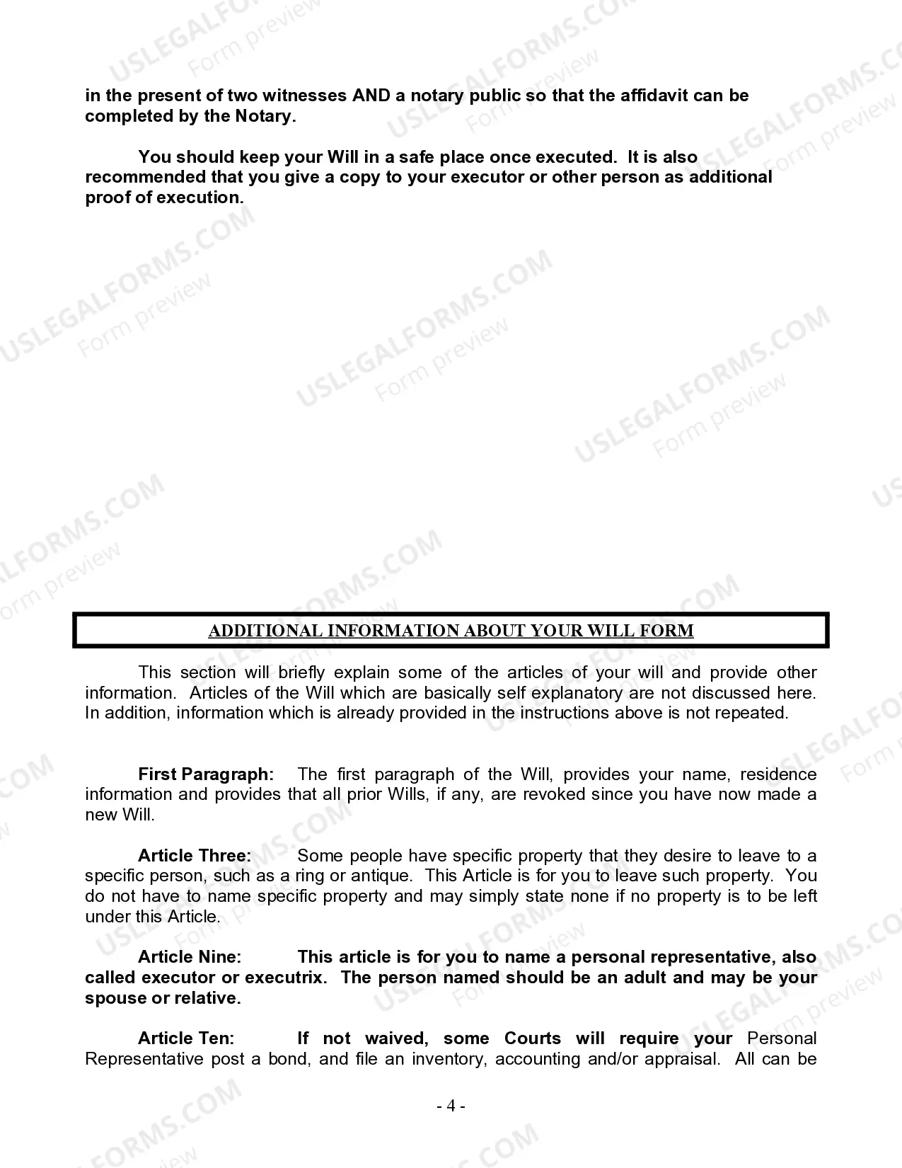 Preview Last Will and Testament for Single Person with Adult and Minor Children