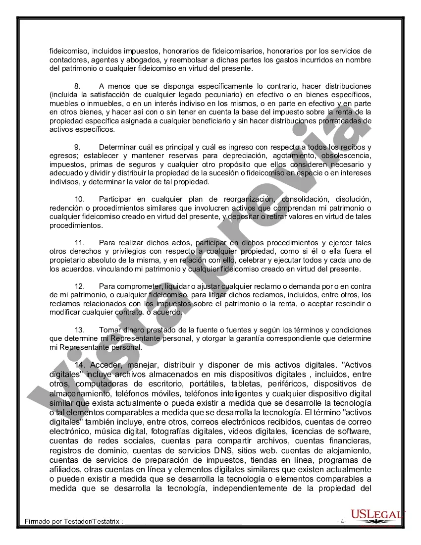 Preview Formulario Legal de Última Voluntad y Testamento para Persona Soltera con Hijos Adultos