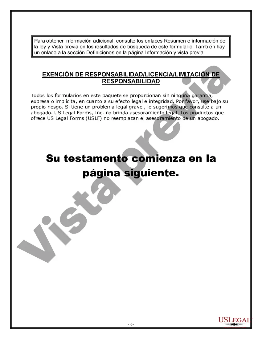 Preview Formulario Legal de Última Voluntad y Testamento para Persona Soltera con Hijos Adultos