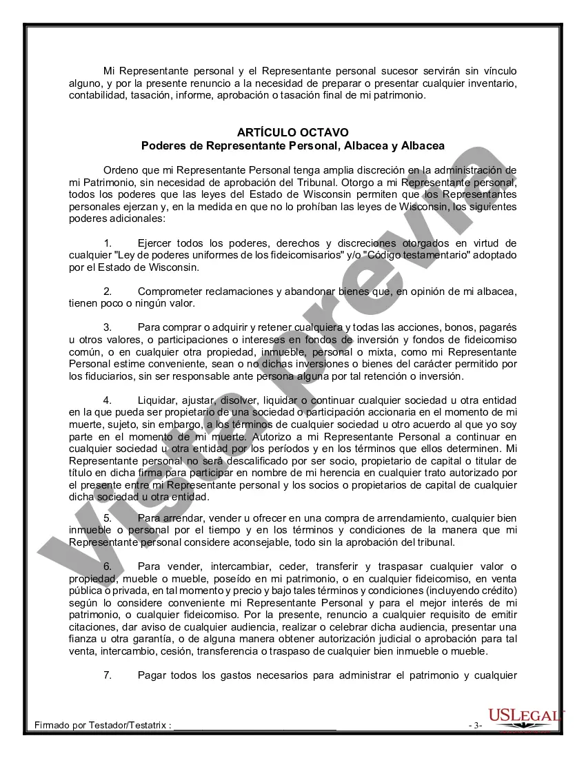 Preview Formulario Legal de Última Voluntad y Testamento para Persona Soltera con Hijos Adultos