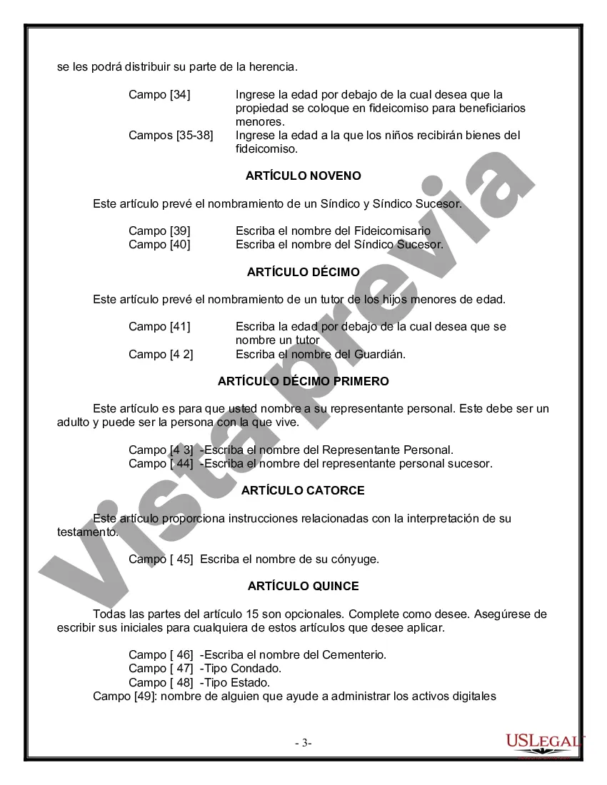 Preview Última voluntad y testamento legal para persona casada con hijos menores de edad de un matrimonio anterior