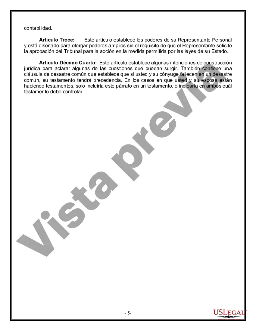 Preview Última voluntad y testamento legal para persona casada con hijos menores de edad de un matrimonio anterior