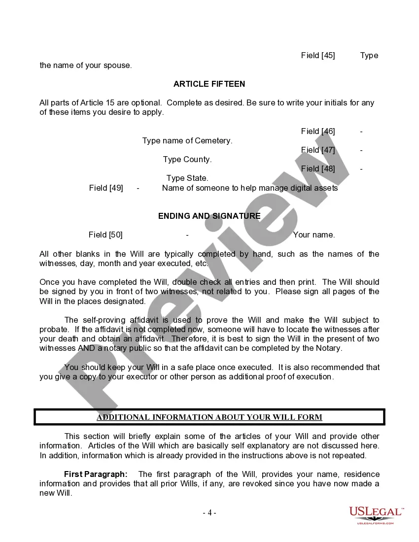 Preview Last Will and Testament for Married person with Minor Children from Prior Marriage