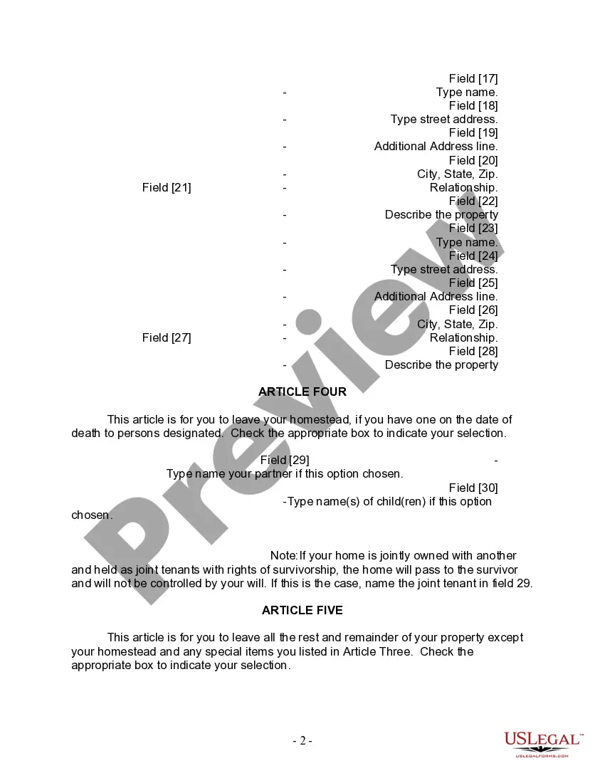 Preview Last Will and Testament for Domestic Partner with Adult Children from Prior Marriage