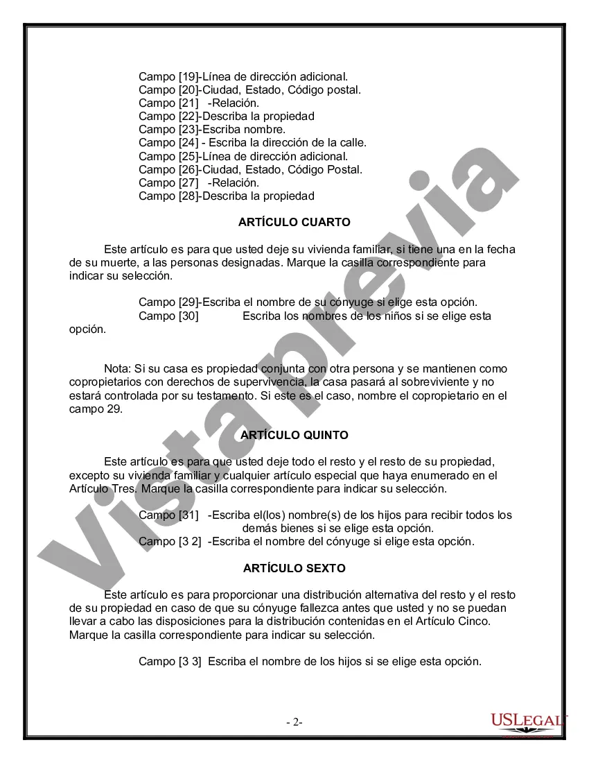 Preview Formulario de última voluntad y testamento legal para una persona casada con hijos adultos de un matrimonio anterior