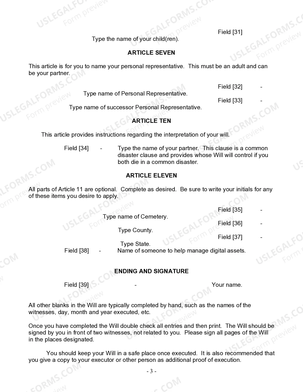 Preview Last Will and Testament for Domestic Partner with Adult Children