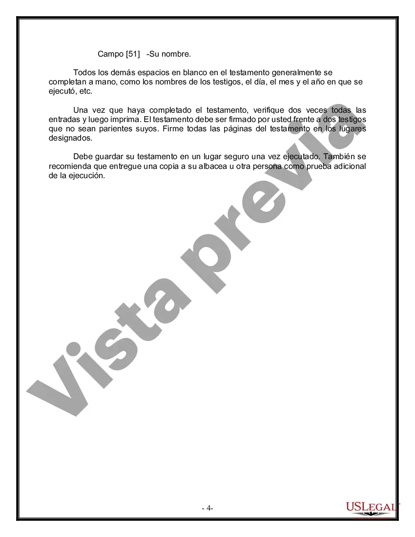 Preview Formulario de última voluntad y testamento legal para una pareja de hecho sin hijos