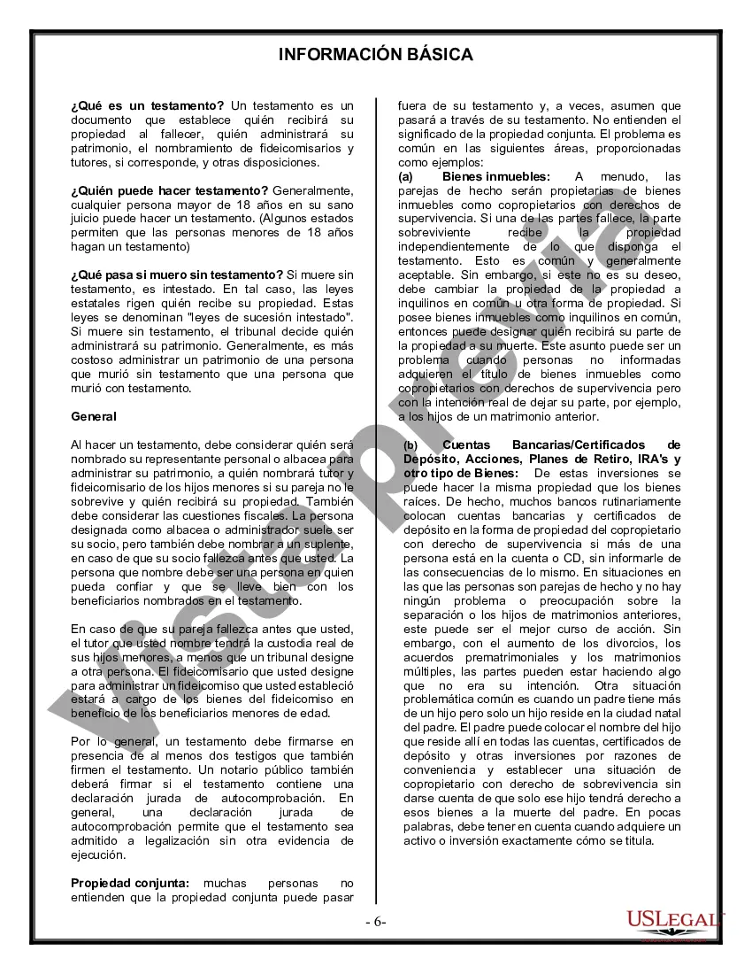 Preview Formulario de última voluntad y testamento legal para una pareja de hecho sin hijos