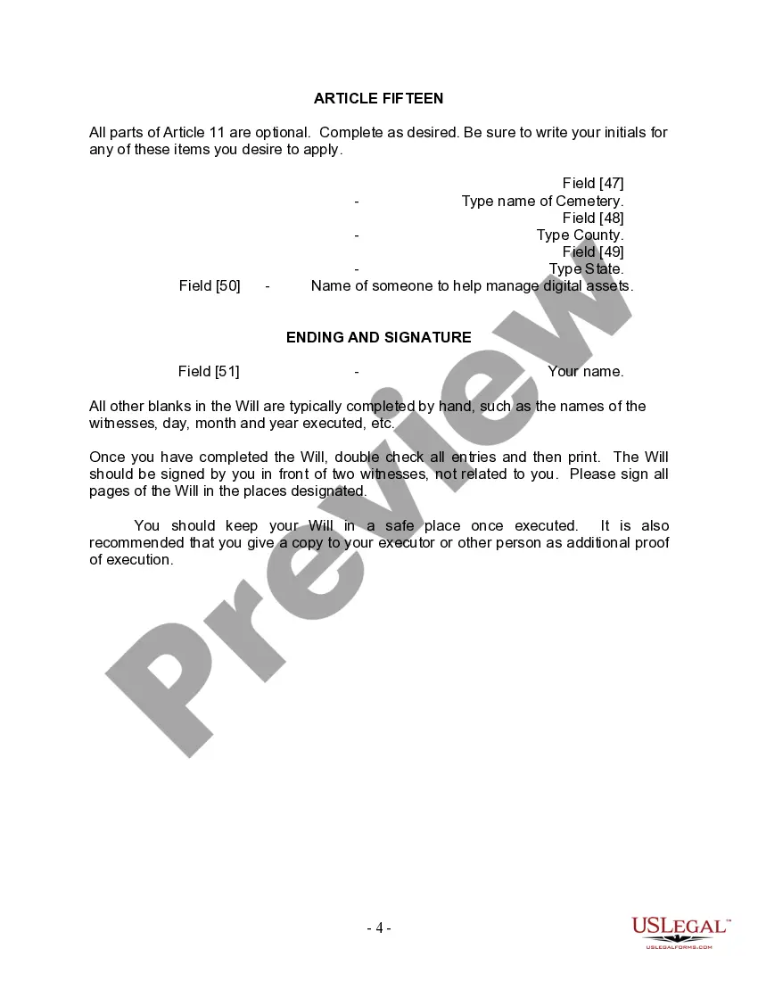 Preview Last Will and Testament for a Domestic Partner with No Children