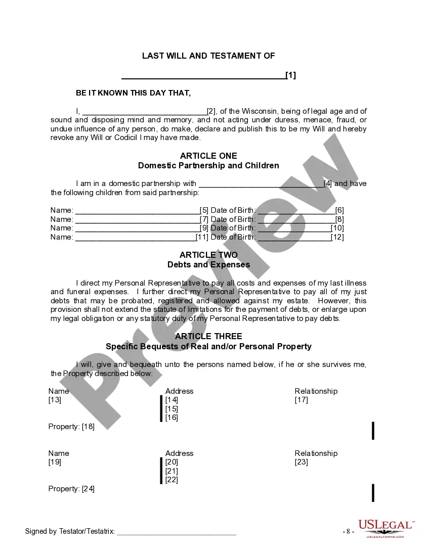 Preview Last Will and Testament for a Domestic Partner with No Children