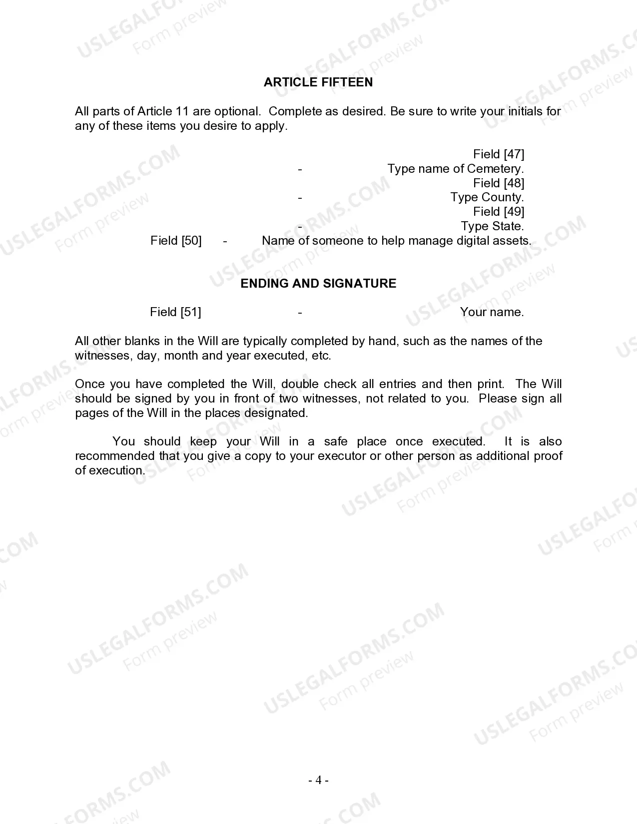 Preview Last Will and Testament for Domestic Partner with Minor Children