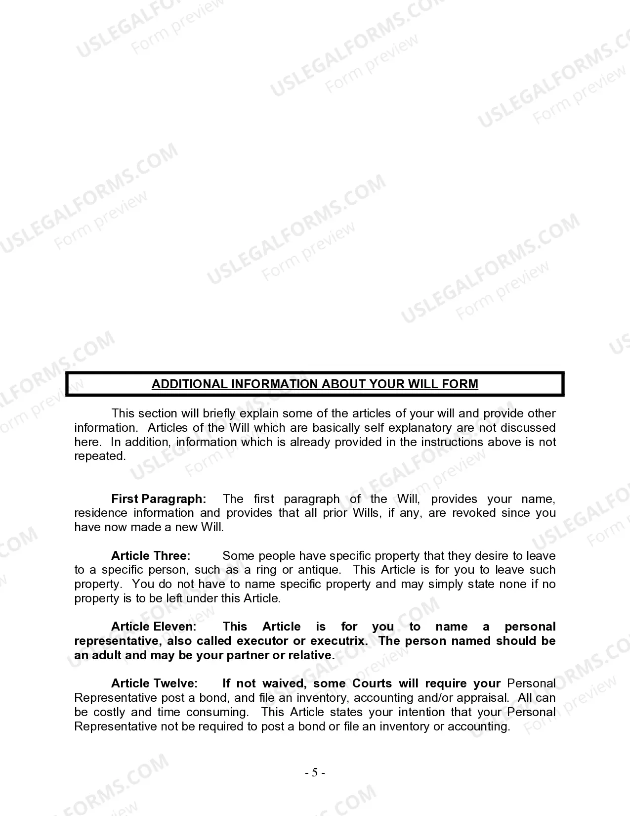 Preview Last Will and Testament for Domestic Partner with Minor Children