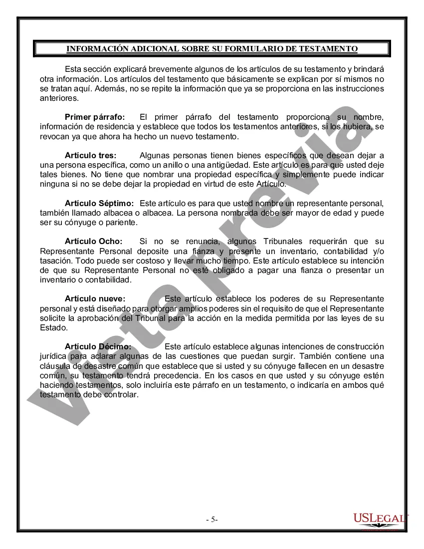 Preview Paquete de Voluntades Mutuas con Últimas Voluntades y Testamentos para Pareja Casada con Hijos Adultos