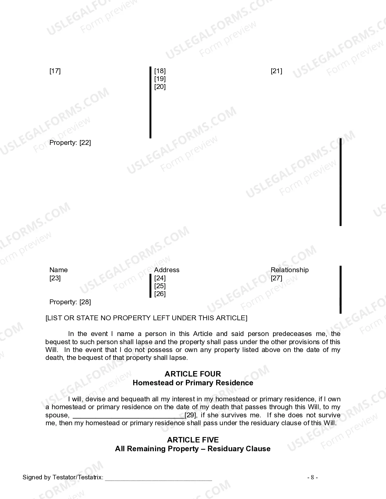 Preview Mutual Wills Package for Married Couple with Adult Children
