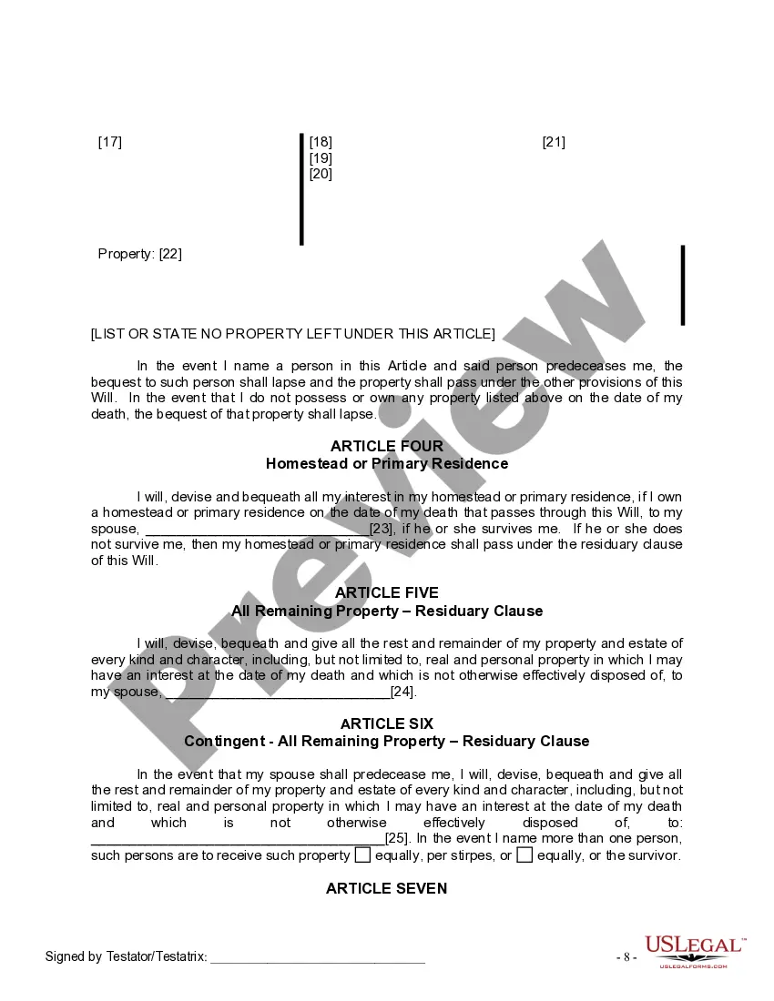 Preview Mutual Wills Package for Married Couple with No Children