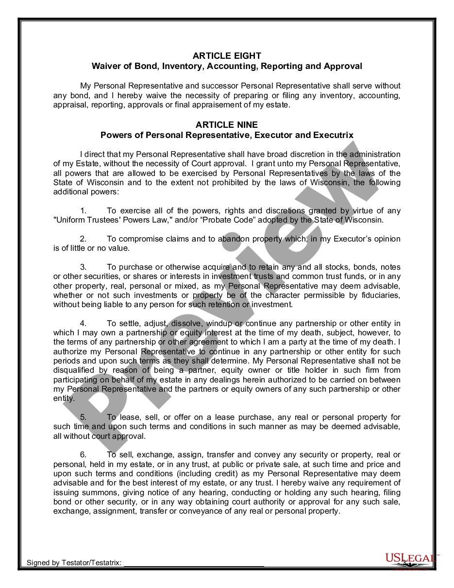 page 8 Legal Last Will and Testament Form for a Married Person with No Children preview