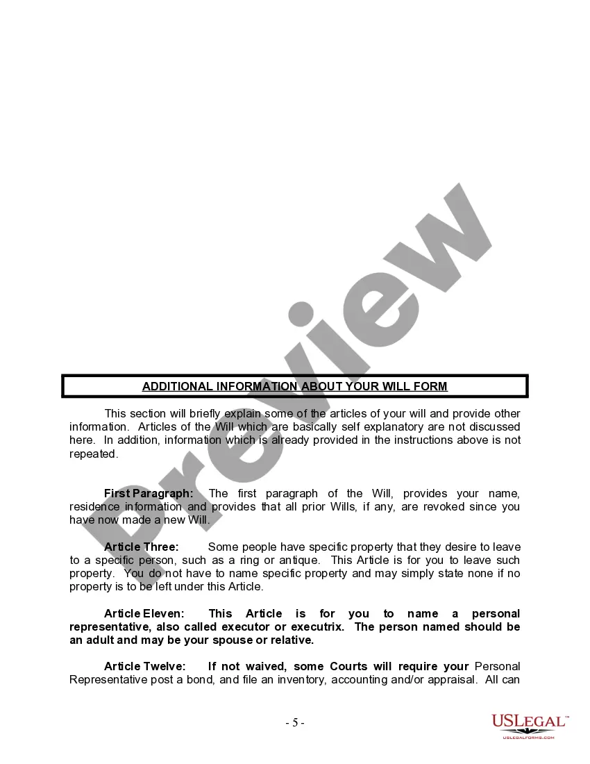 Preview Last Will and Testament for Married person with Minor Children