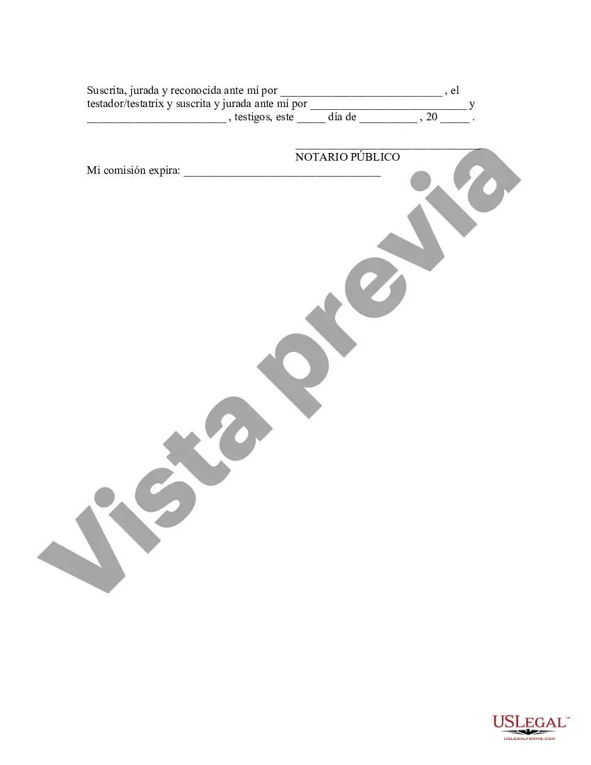 Preview Codicilo al formulario de testamento para enmendar su testamento - Cambios o enmiendas de testamento