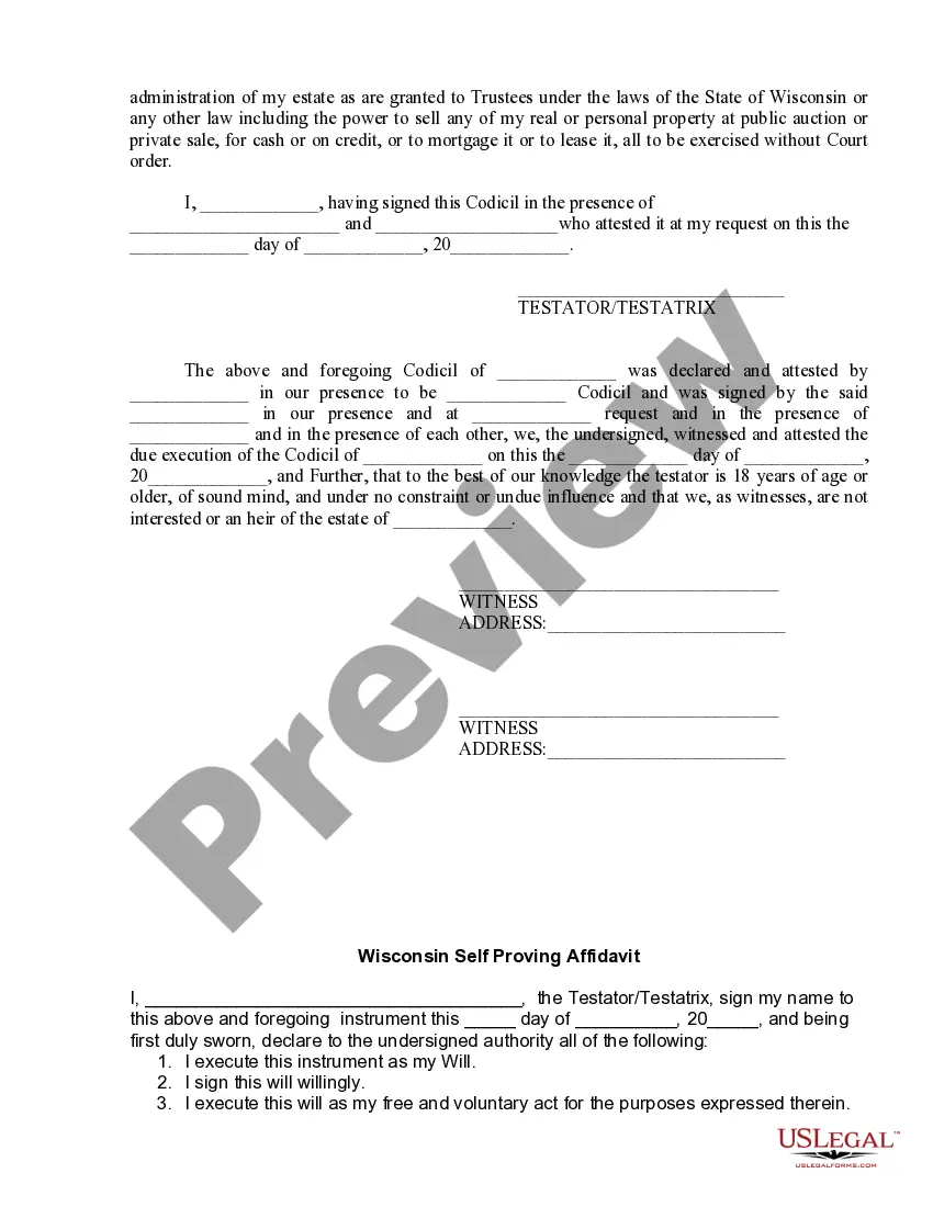 Preview Codicil to Will Form for Amending Your Will - Will Changes or Amendments