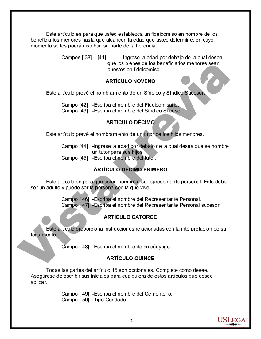 Preview Formulario Legal de Última Voluntad y Testamento para Persona Casada con Hijos Adultos y Menores de Matrimonio Anterior