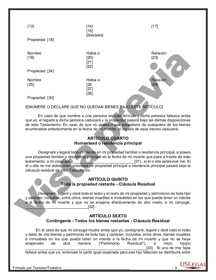 Preview Formulario Legal de Última Voluntad y Testamento para Persona Casada con Hijos Adultos y Menores