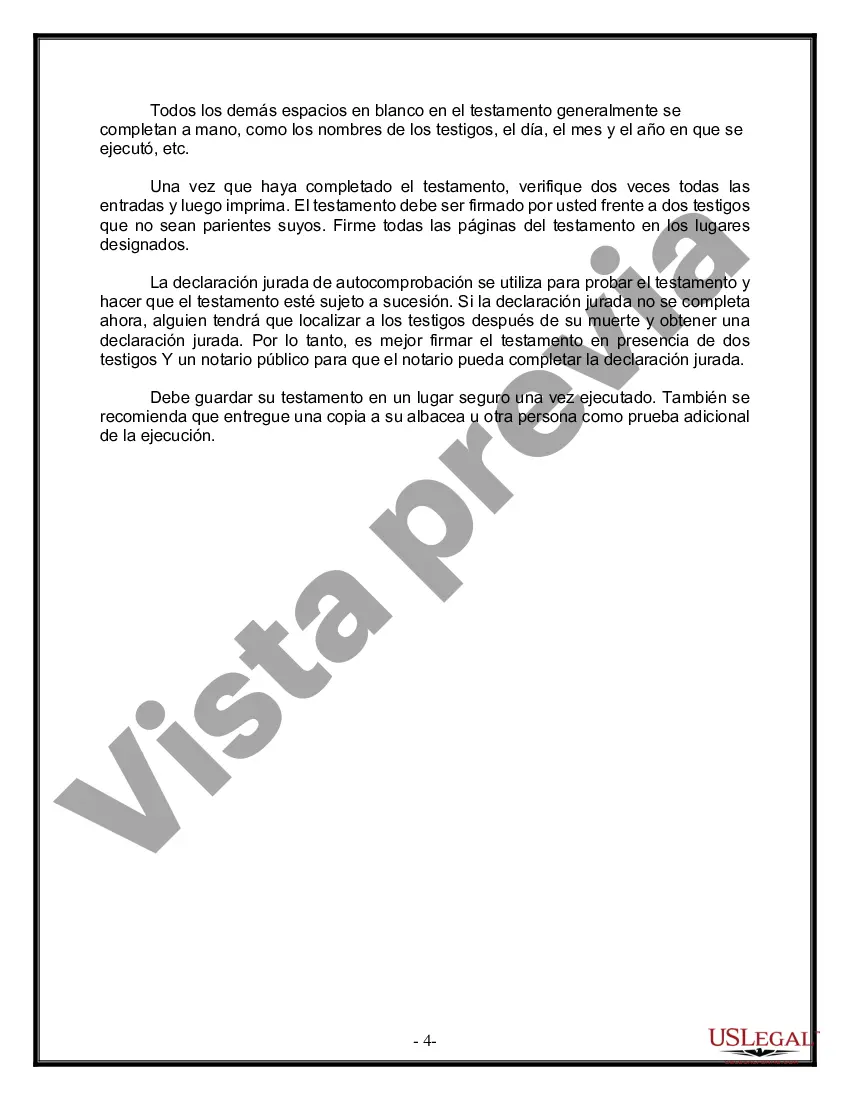 Preview Formulario Legal de Última Voluntad y Testamento para Persona Casada con Hijos Adultos y Menores