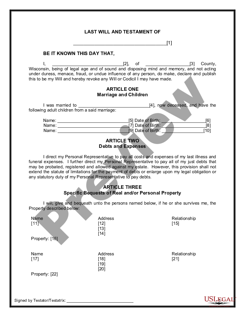 wisconsin-legal-last-will-and-testament-form-for-a-widow-or-widower-with-adult-children-wi