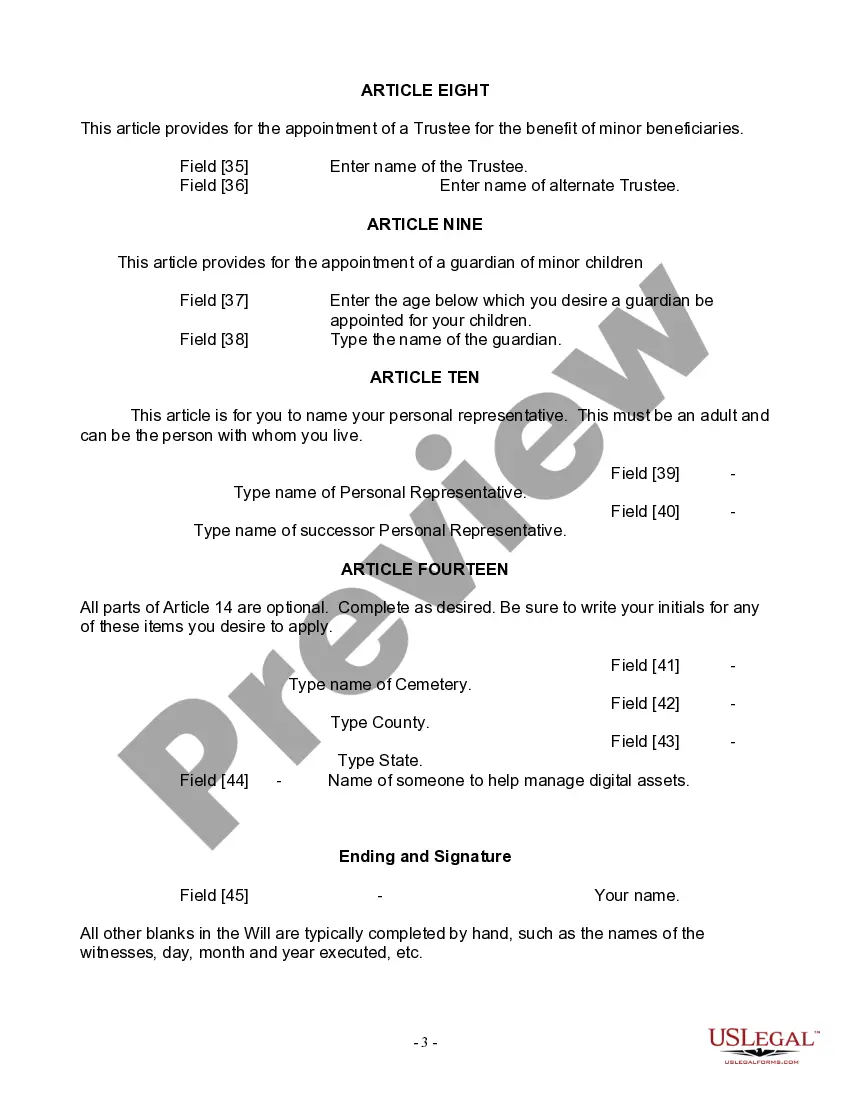 Preview Last Will and Testament for Widow or Widower with Minor Children