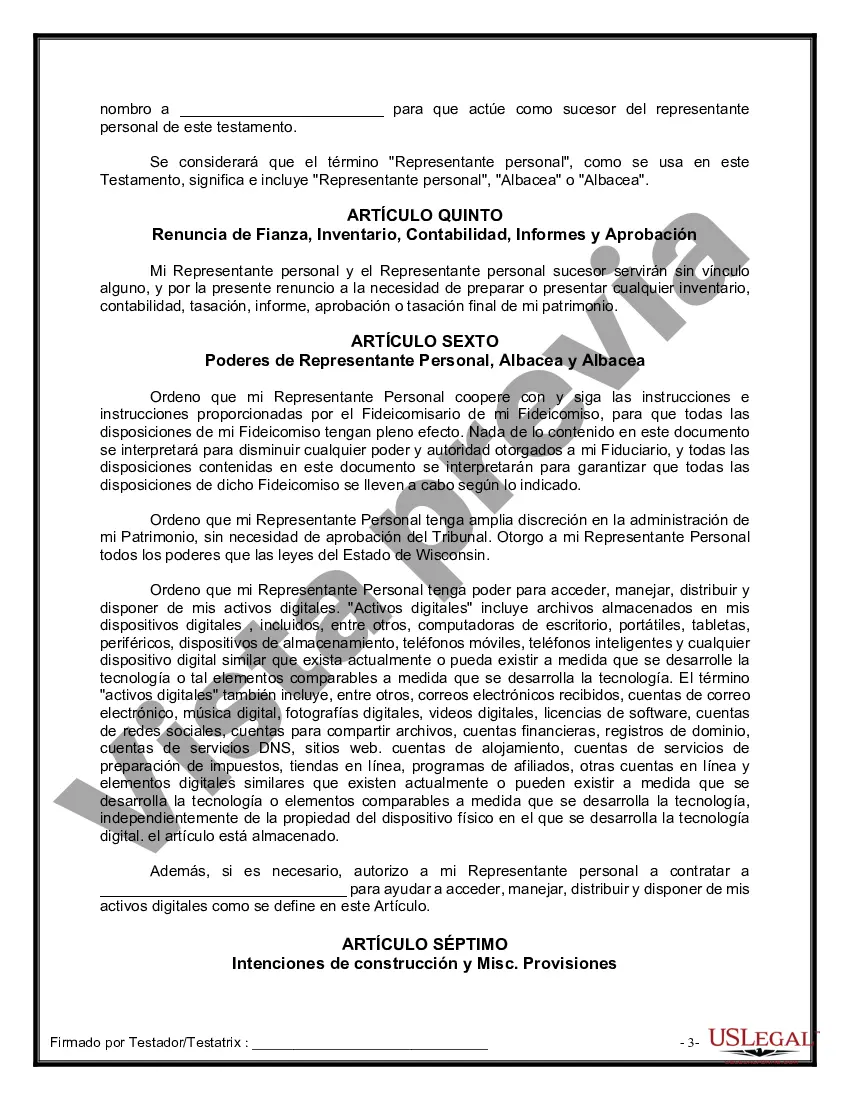 Preview Último testamento legal y formulario de testamento con todos los bienes en fideicomiso llamado testamento invertido
