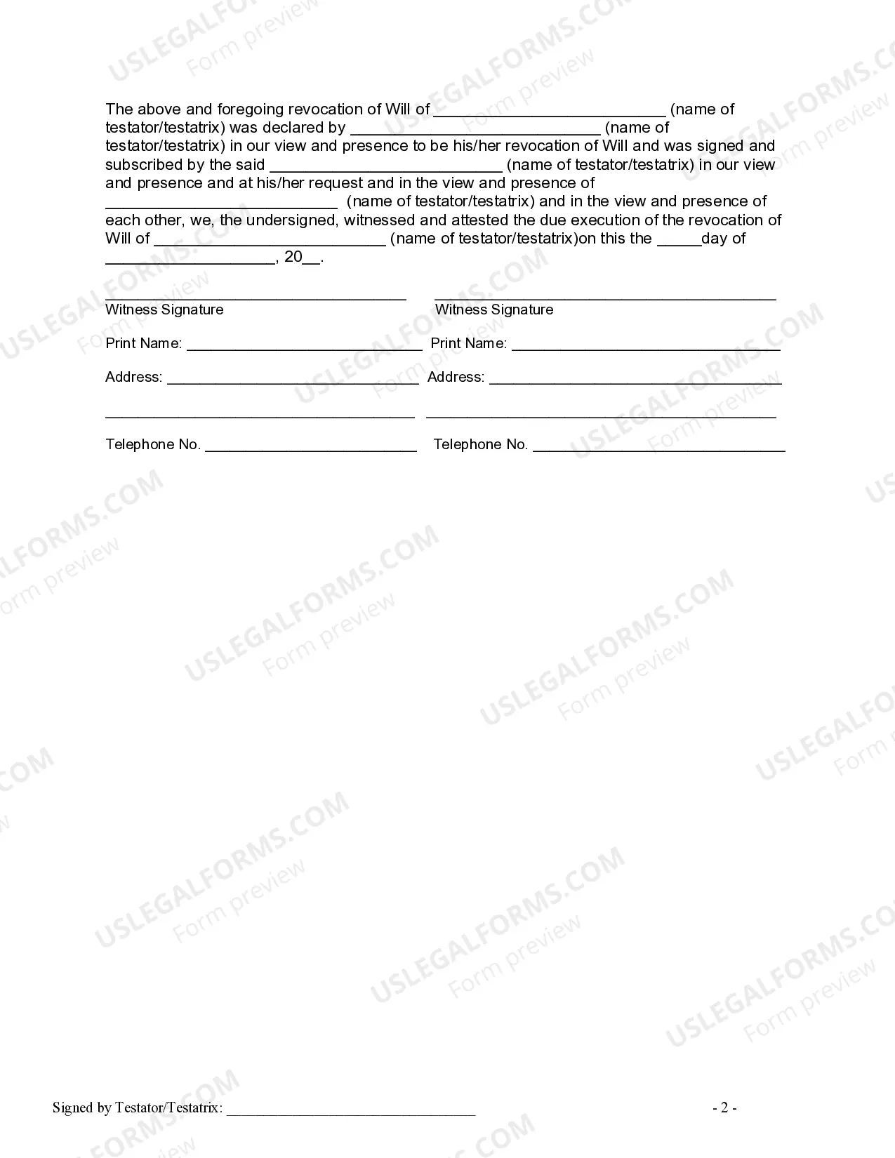 Preview Written Revocation of Will