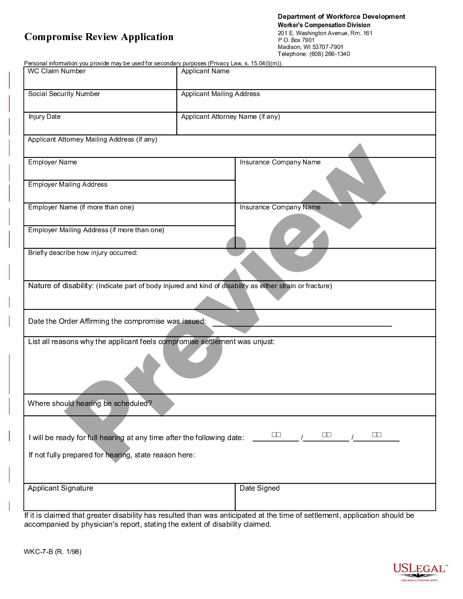 form Compromise and Review Application for Workers' Compensation preview