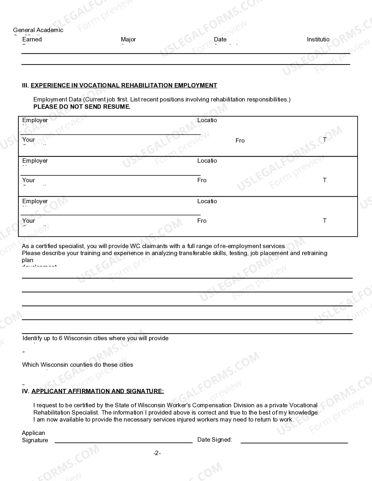 Preview Rehab Specialist Certification Application for Workers' Compensation