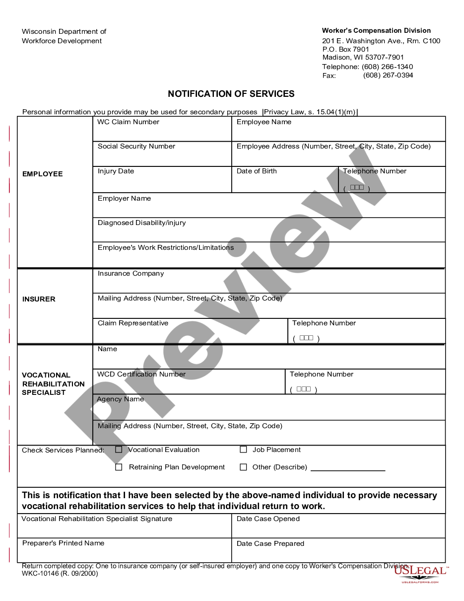 form Notification of Services for Workers' Compensation preview