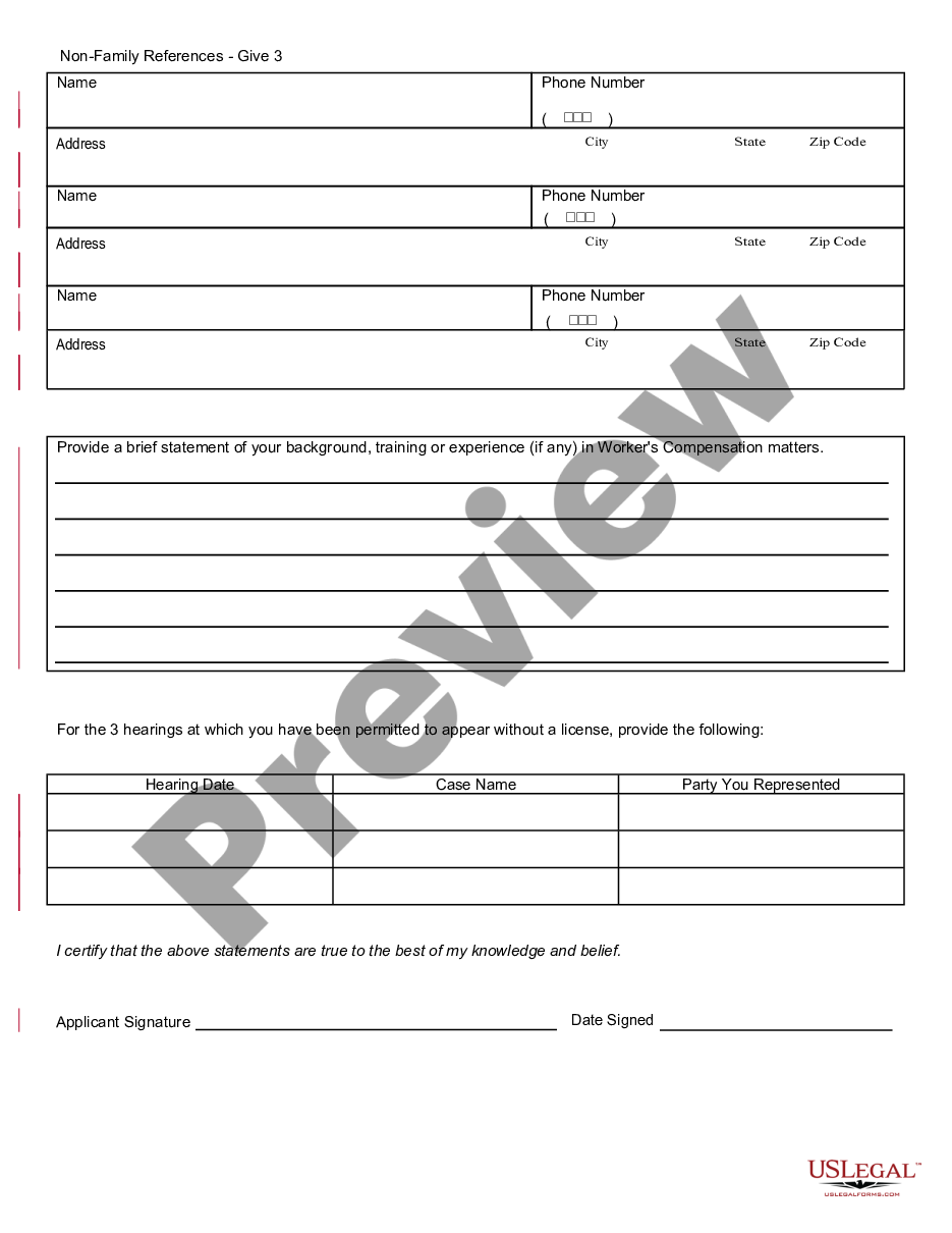 page 1 License Application for Workers' Compensation preview