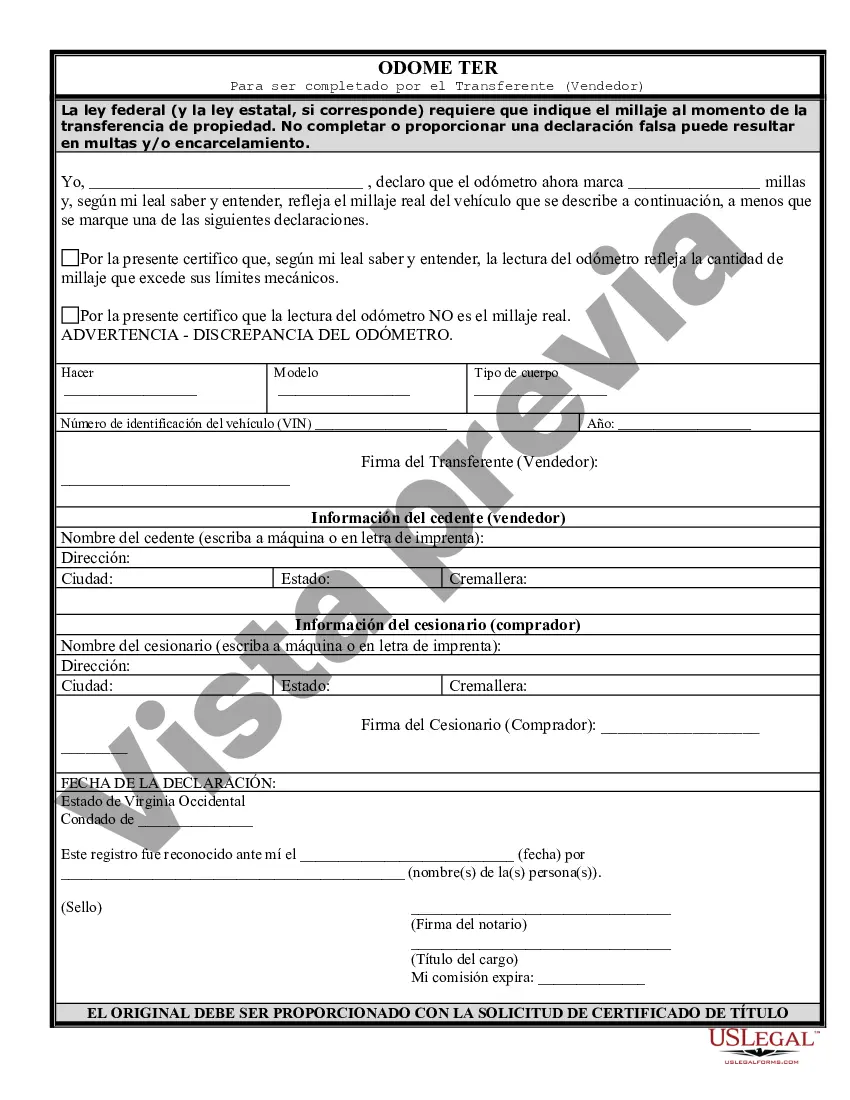 Preview Factura de venta de automóvil o vehículo, incluida la declaración del cuentakilómetros y el pagaré