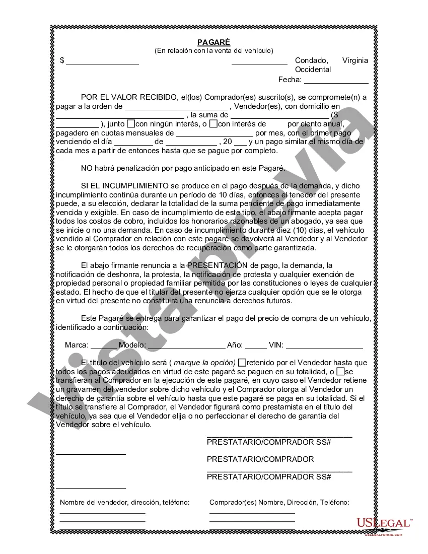 Preview Factura de venta de automóvil o vehículo, incluida la declaración del cuentakilómetros y el pagaré