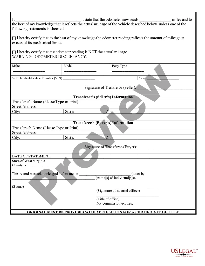 Preview Bill of Sale for Automobile or Vehicle including Odometer Statement and Promissory Note