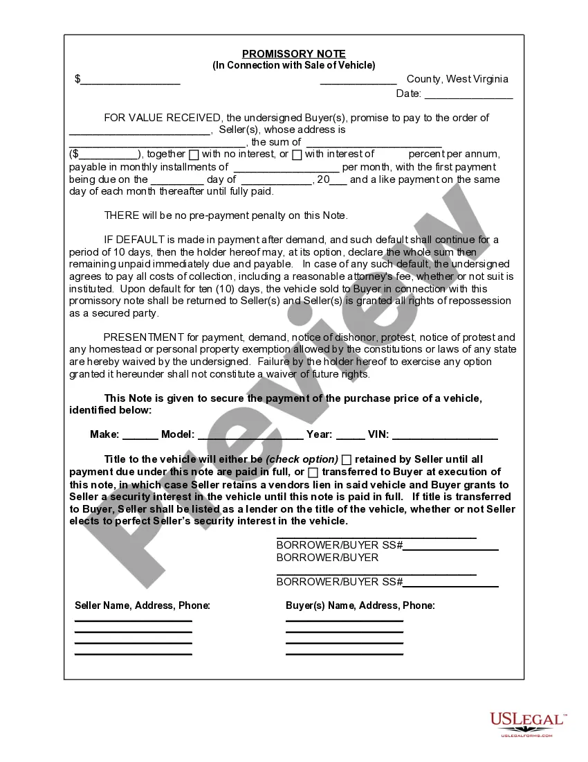 Get Promissory Note in Connection with Sale of Vehicle or Automobile Preview Promissory Note in Connection with Sale of Vehicle or Automobile