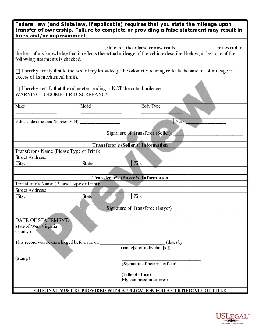 Preview Bill of Sale of Automobile and Odometer Statement